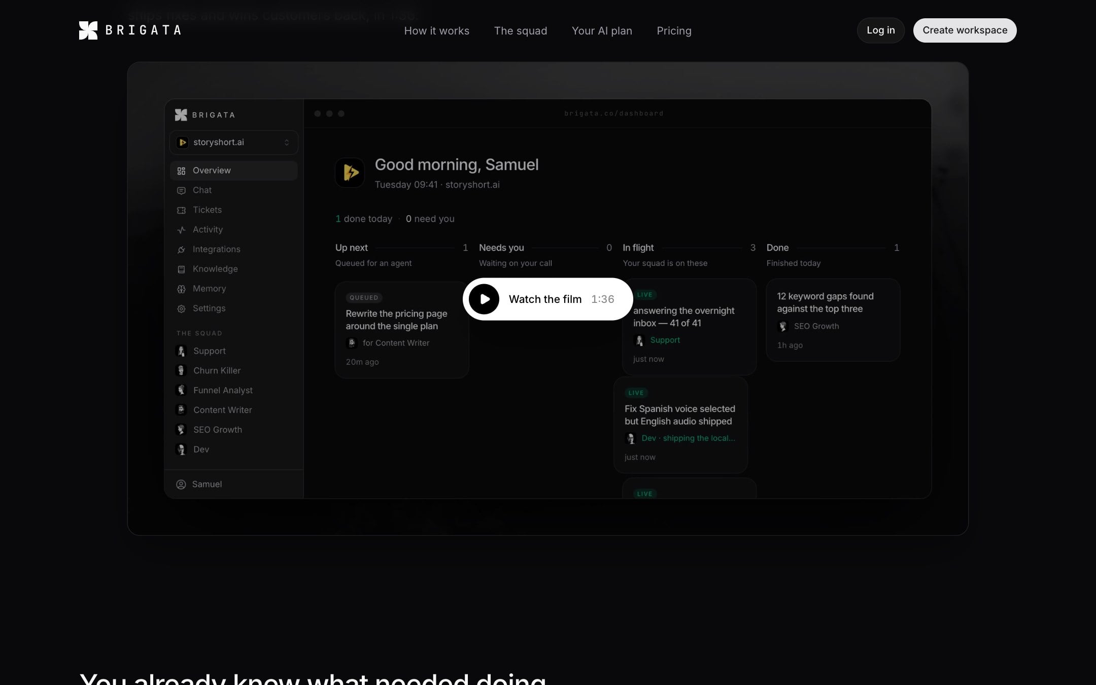 Brigata workspace overview