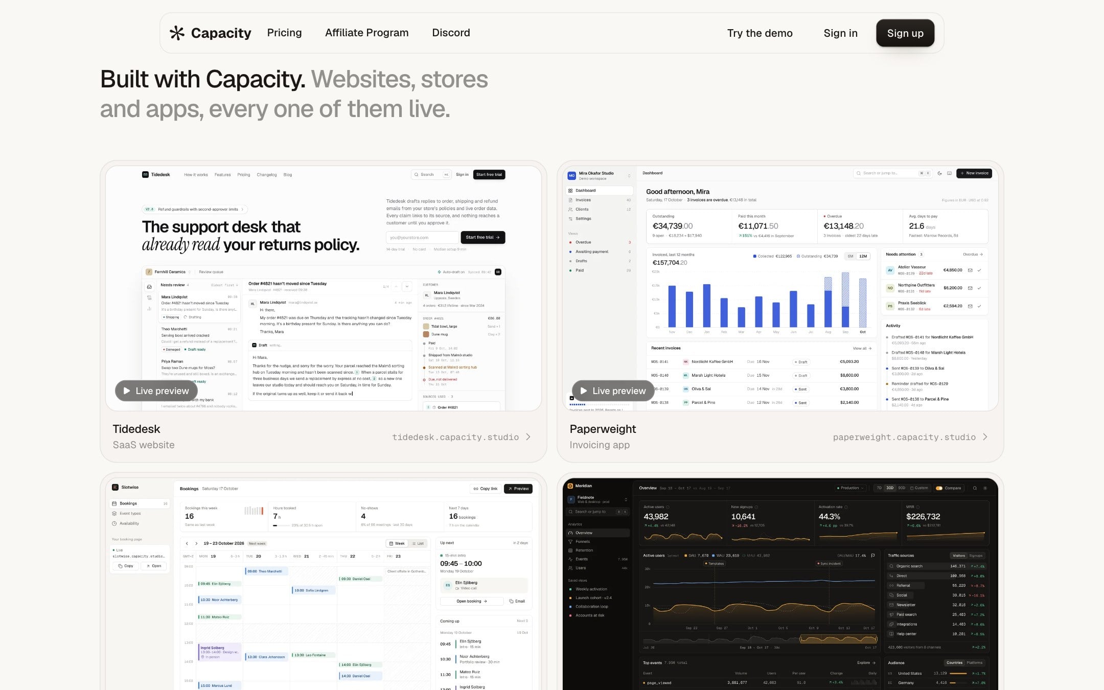 Websites and apps built with Capacity